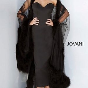 JOVANI Black Strapless Evening Dress with Cape